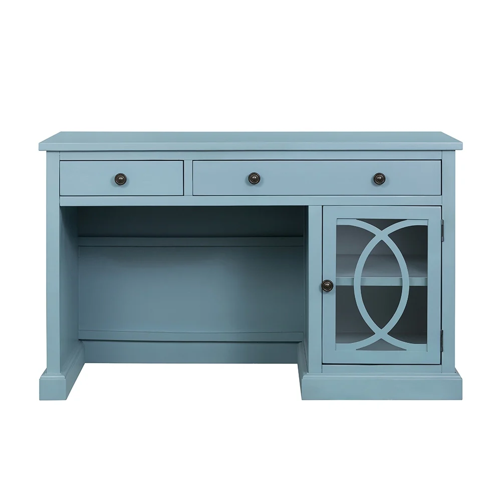 Wooden Desk with Glass Door and 2 Drawers