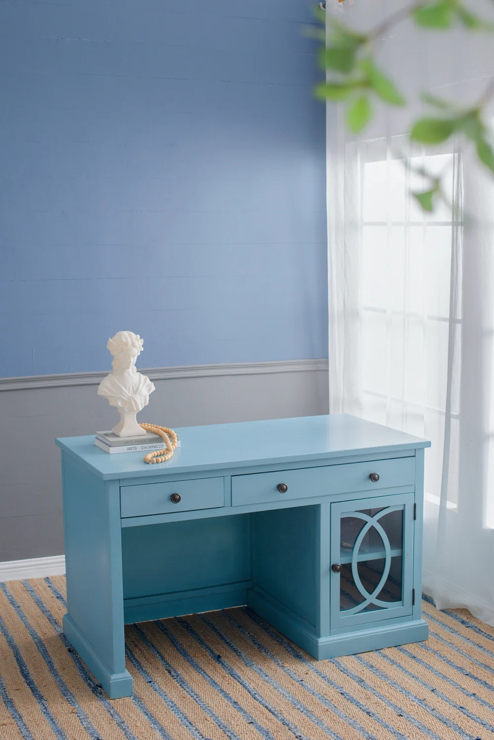 Wooden Desk with Glass Door and 2 Drawers - Image 15