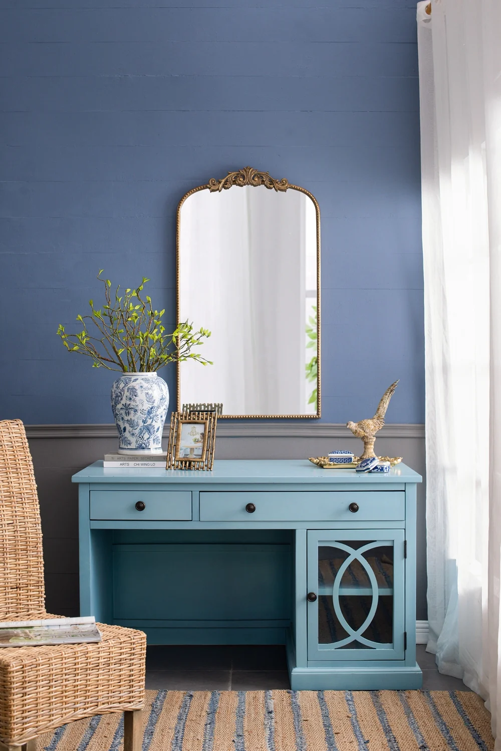 Wooden Desk with Glass Door and 2 Drawers - Image 2