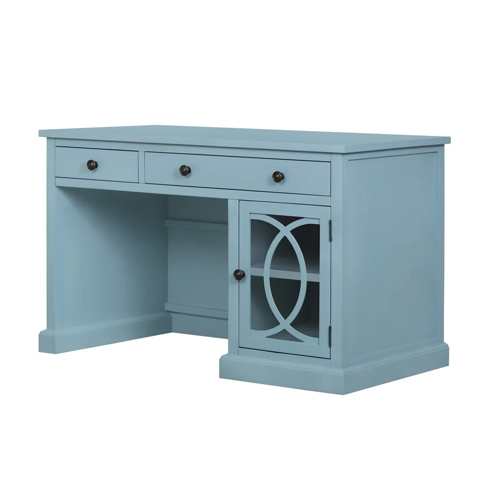 Wooden Desk with Glass Door and 2 Drawers - Image 4