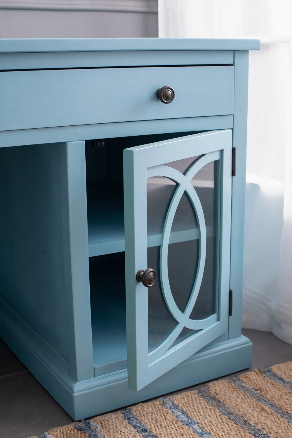 Wooden Desk with Glass Door and 2 Drawers - Image 6