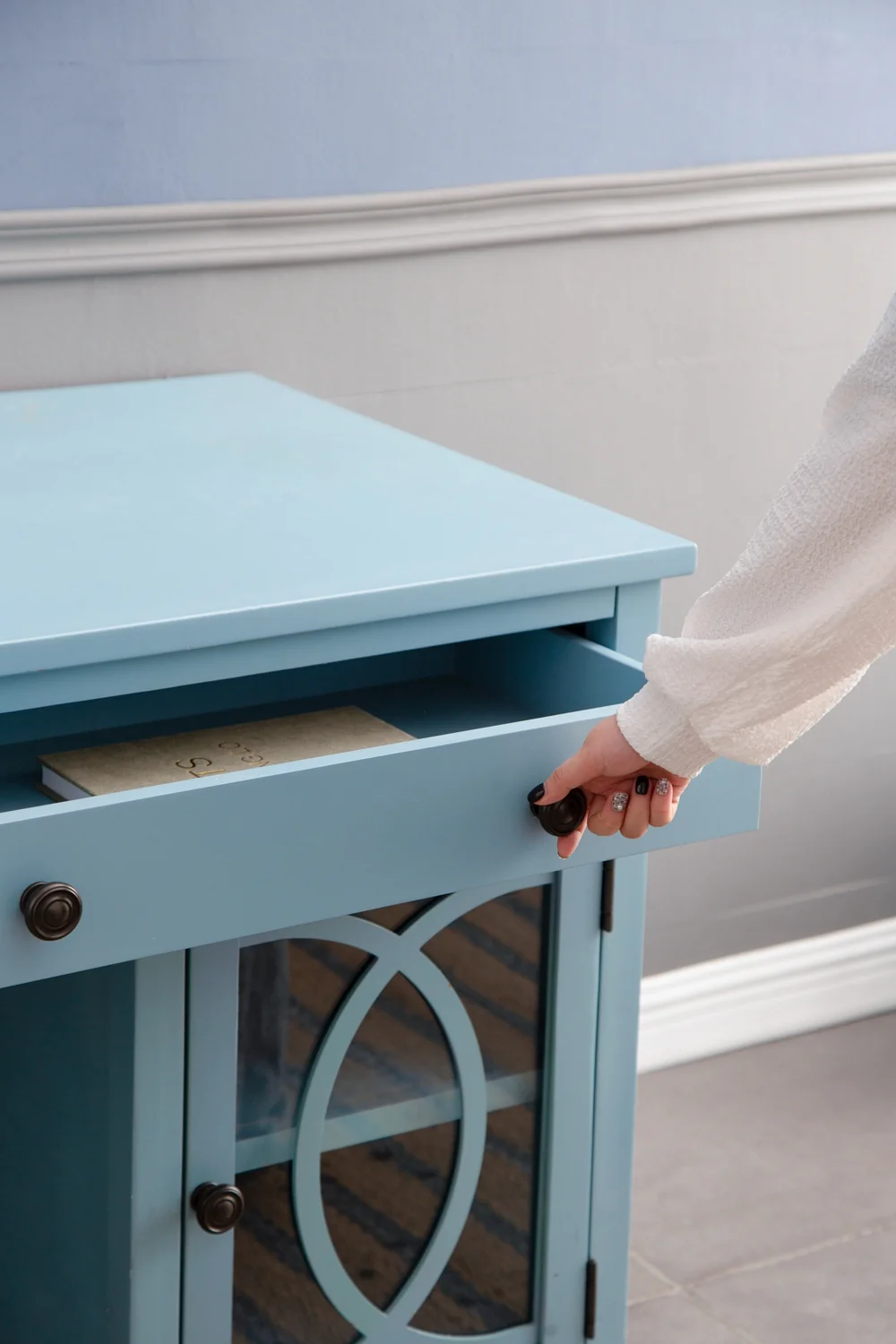 Wooden Desk with Glass Door and 2 Drawers - Image 7