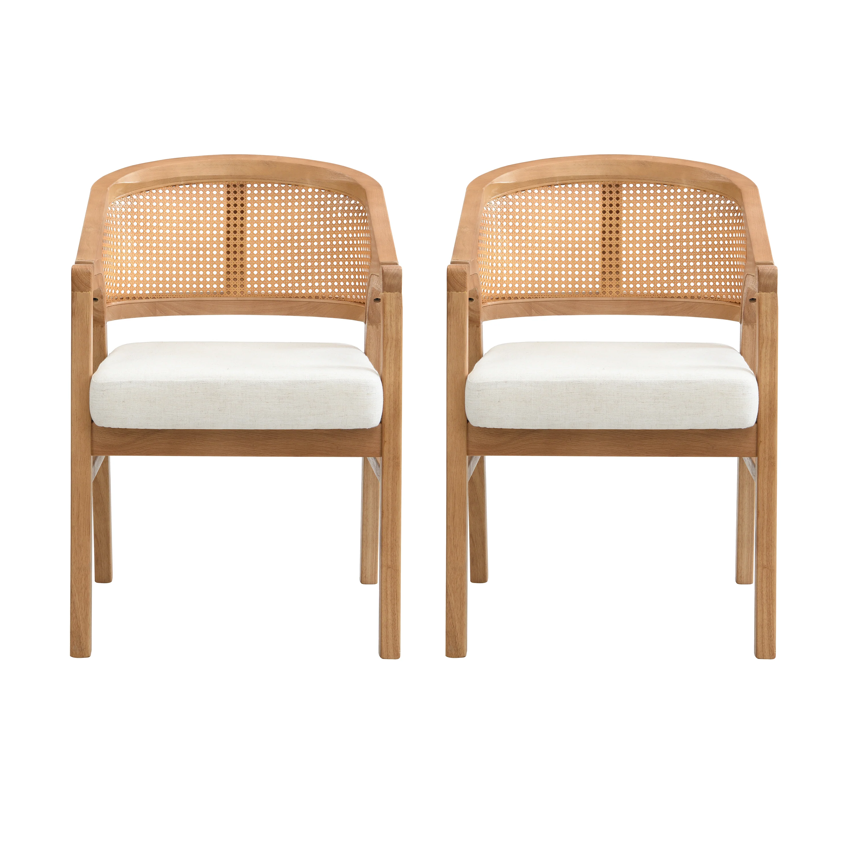 Wooden Frame Dining Chair with Rattan Back, Set of 2 - Image 14