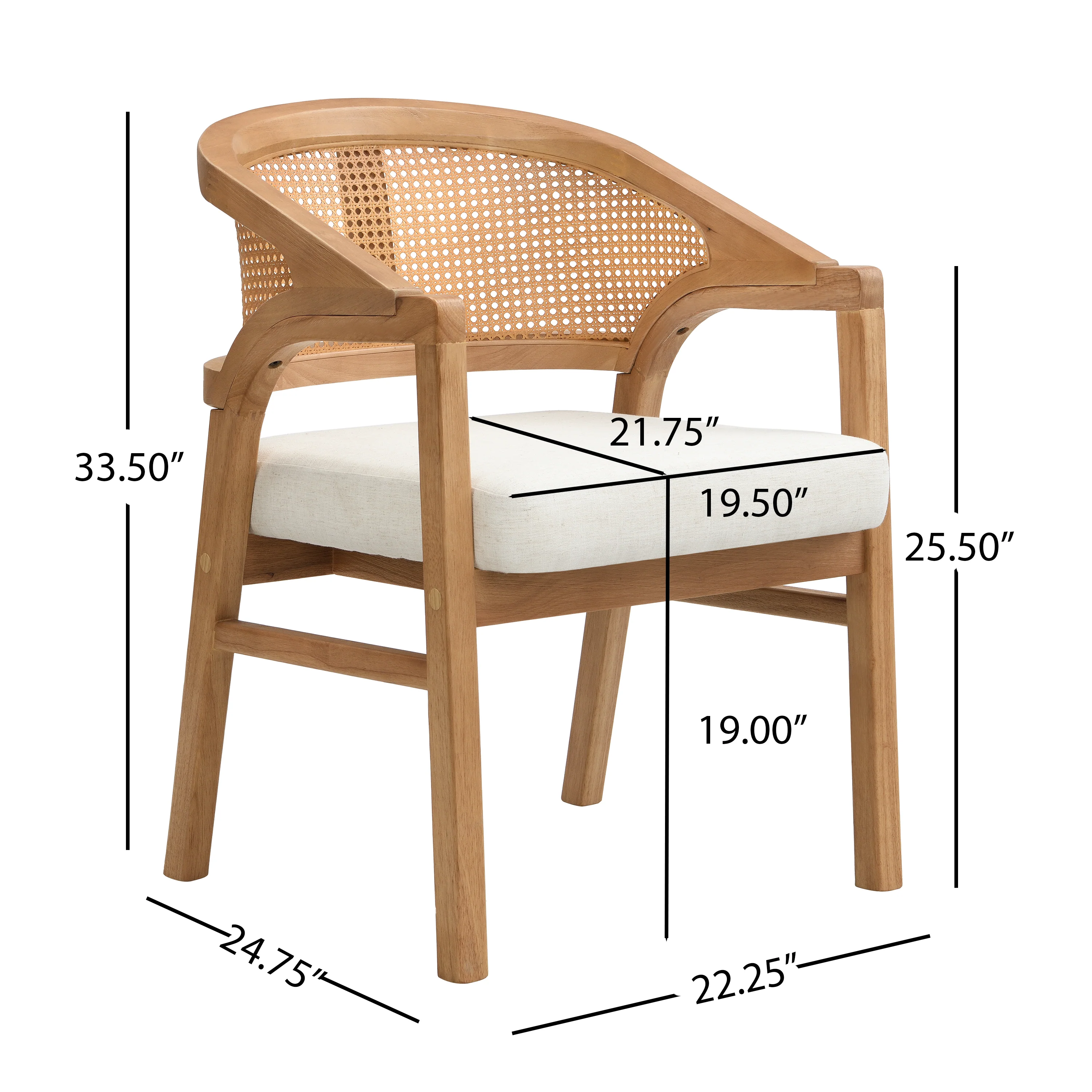 Wooden Frame Dining Chair with Rattan Back, Set of 2 - Image 24
