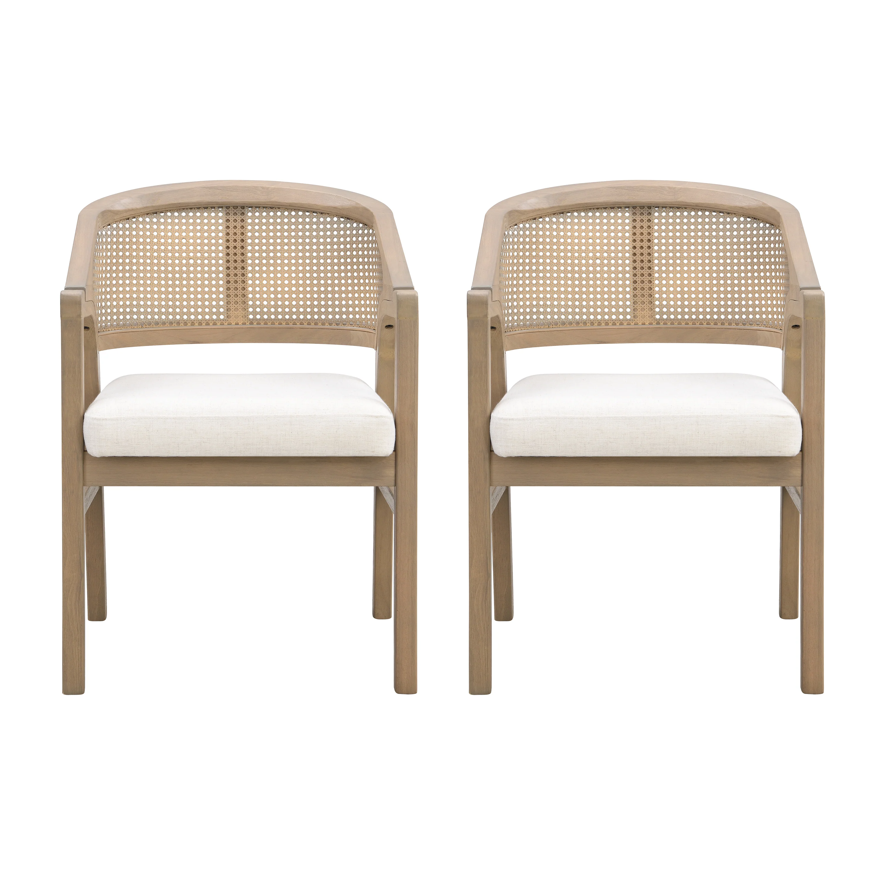 Wooden Frame Dining Chair with Rattan Back, Set of 2 - Image 3
