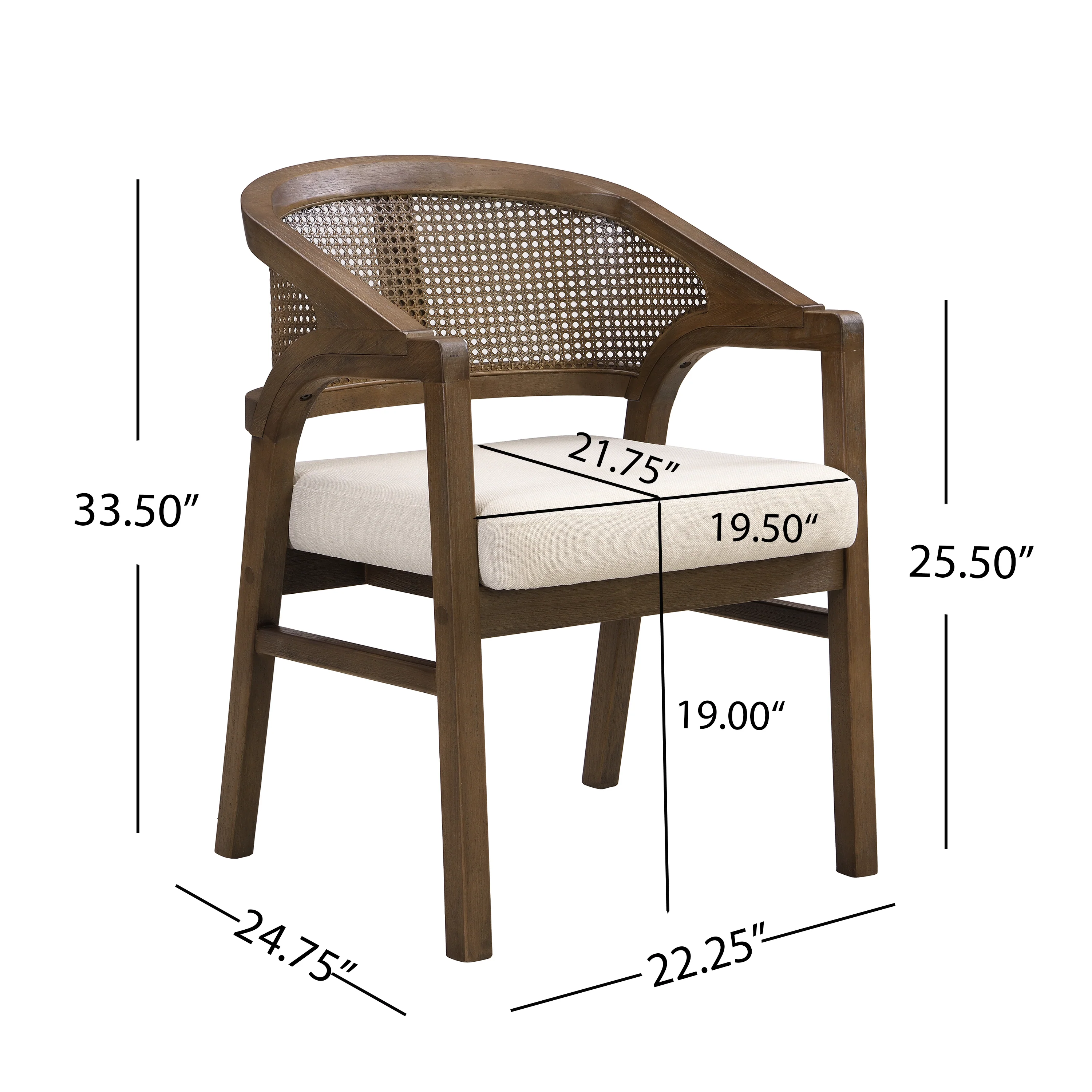 Wooden Frame Dining Chair with Rattan Back, Set of 2 - Image 32
