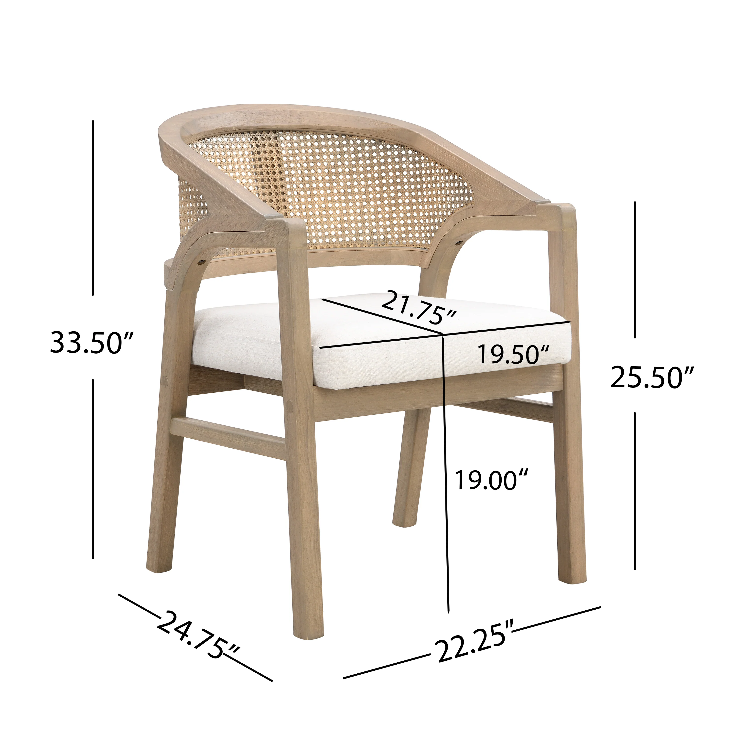 Wooden Frame Dining Chair with Rattan Back, Set of 2 - Image 5