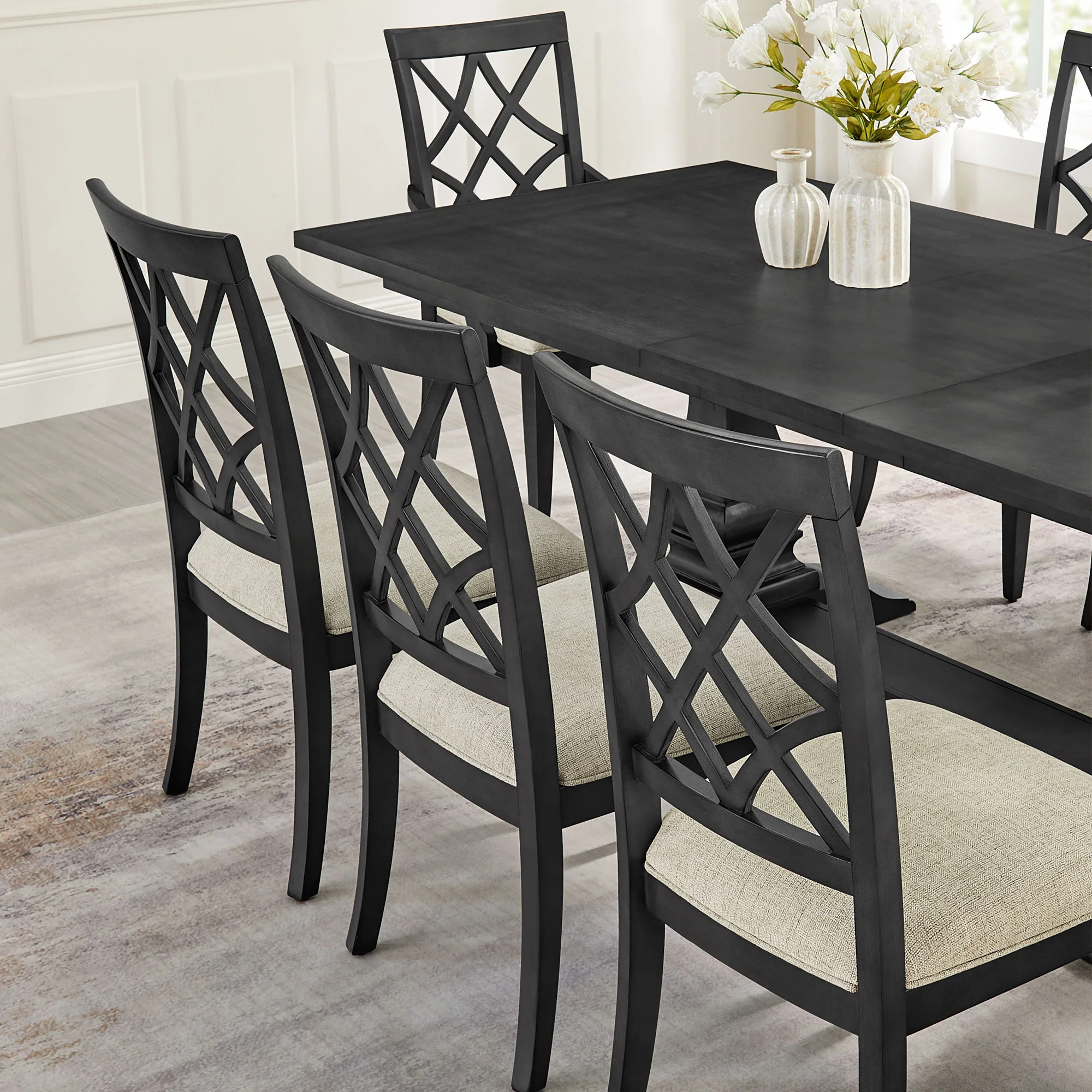 Wooden Lattice-Back Dining Chairs, Set of 2