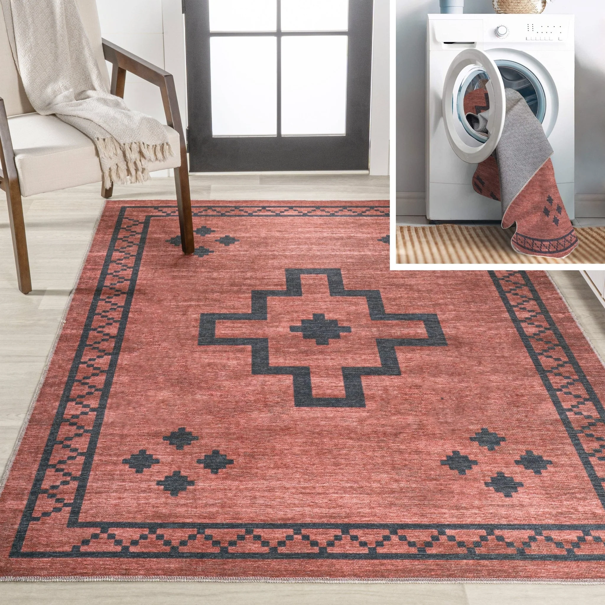 Korsa Geometric Medallion Machine-Washable Area Rug - Image 3