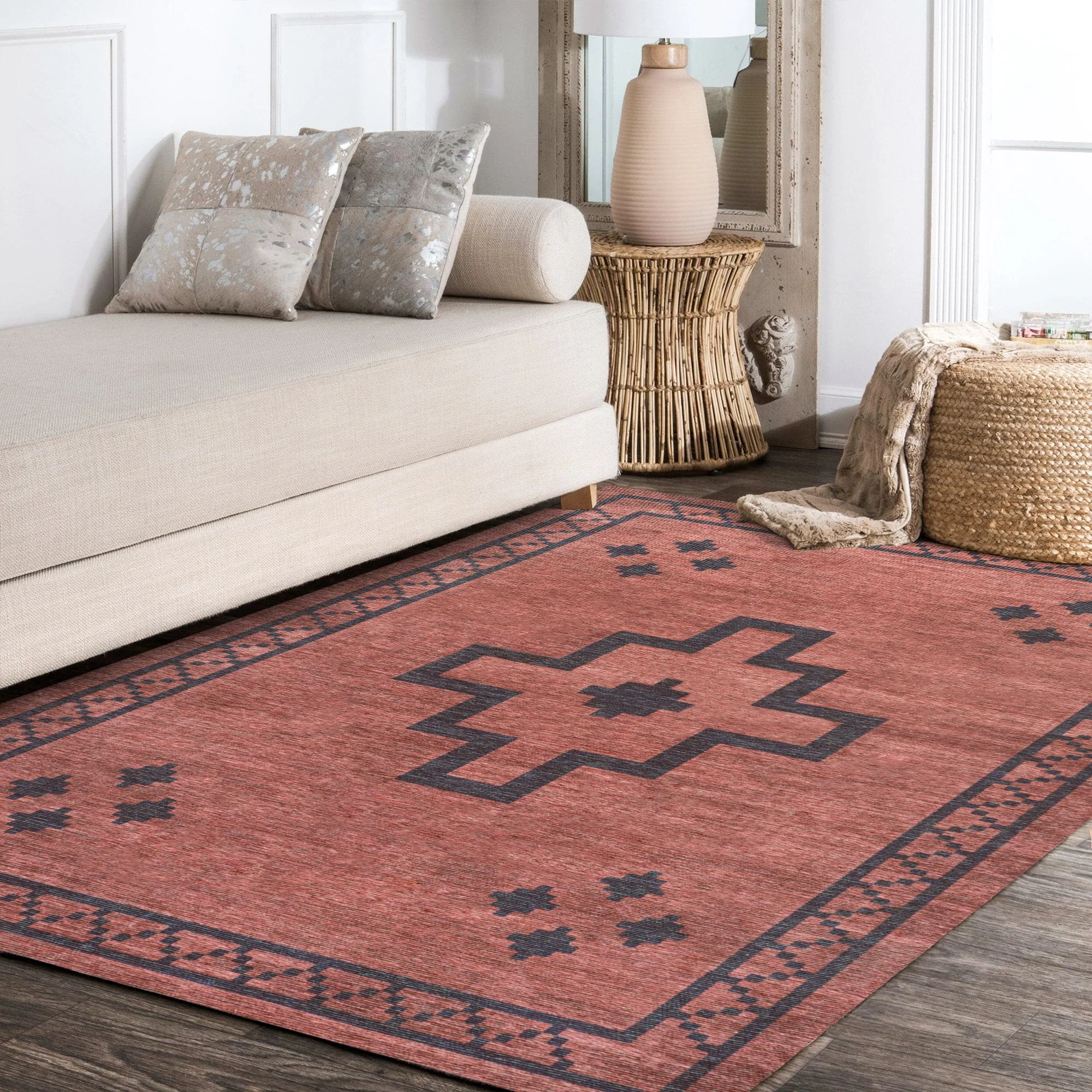 Korsa Geometric Medallion Machine-Washable Area Rug - Image 4