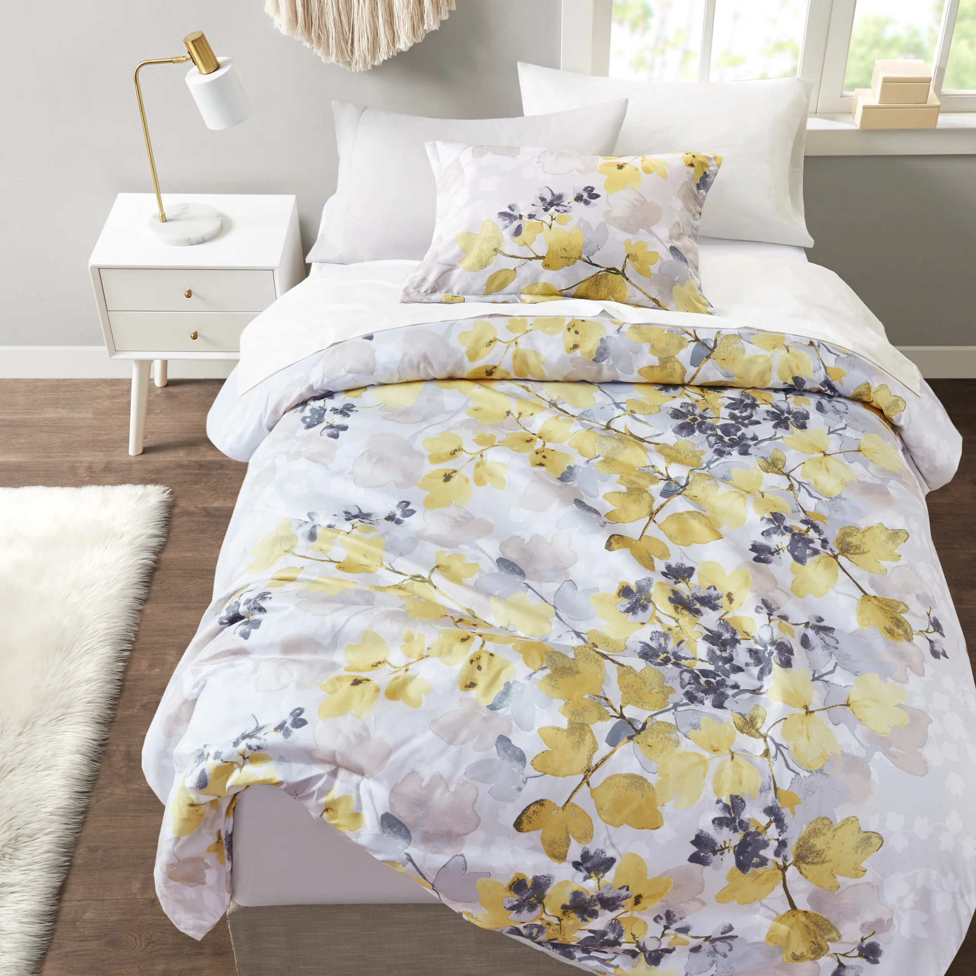 Yellow Floral Twin XL Comforter Set with Bed Sheets - Image 2