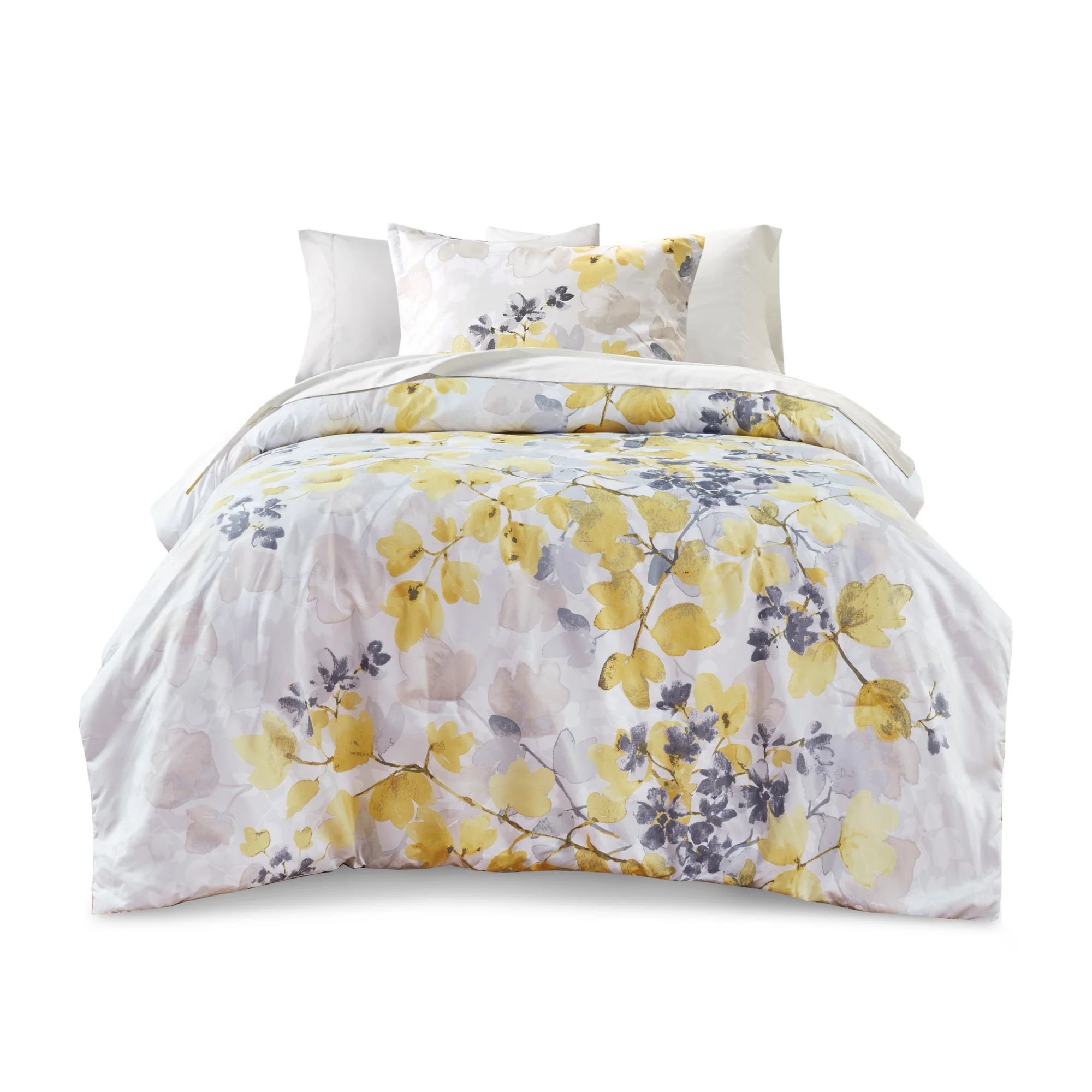 Yellow Floral Twin XL Comforter Set with Bed Sheets - Image 4